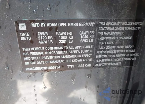 2011 Buick Regal Cxl Russelsheim из США, поврежденный, VIN W04GN5EC3B1005734